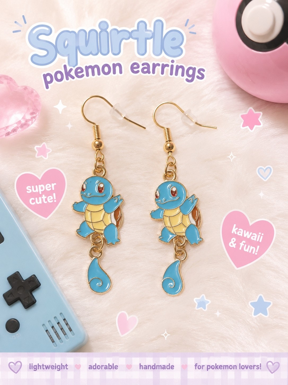 Kawaii Squirtle Drop Earrings - Blue and Gold